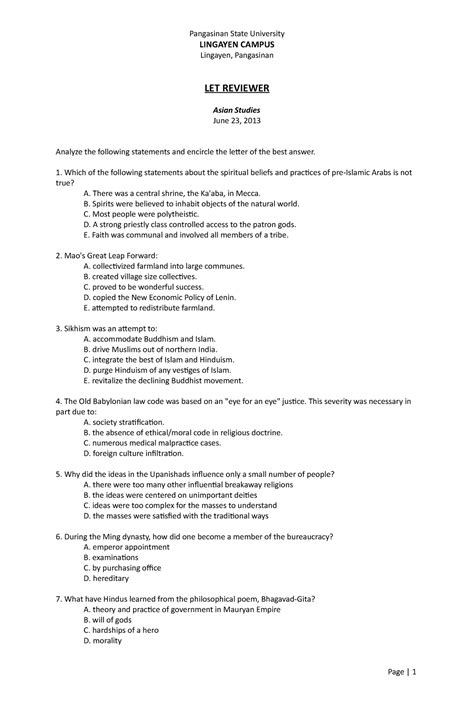 Pangasinan State University Entrance Exam Reviewer.